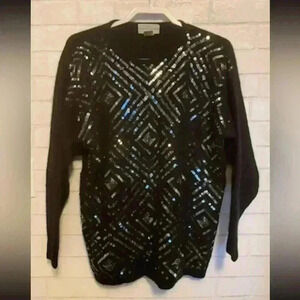 Bloomingdale's Women's Sweater Sequin Black Long Sleeves Size S